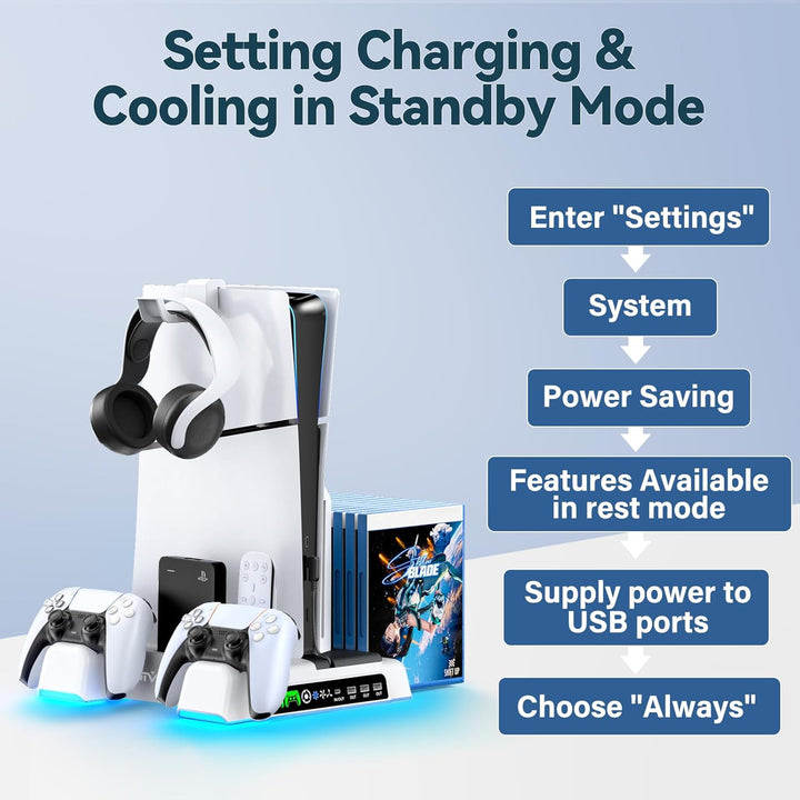 OIVO PS5\/Slim\/Pro Stand and Cooling Station with LED Controller C...