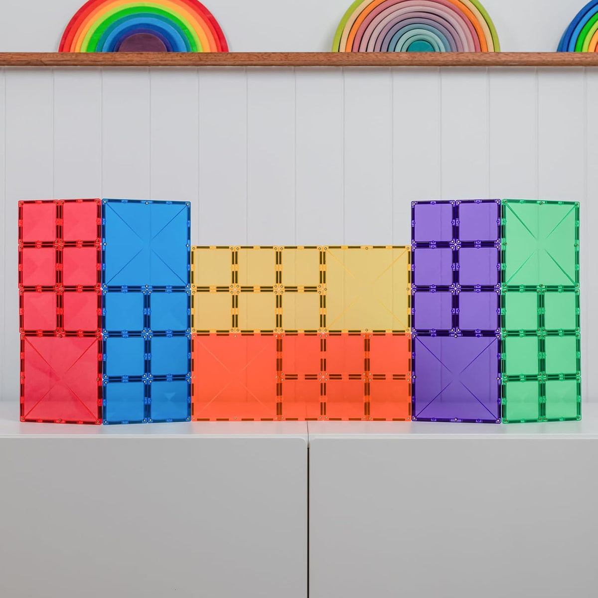 CONNETIX Paquete cuadrado de azulejos magnéticos arcoíris, 42 piezas
