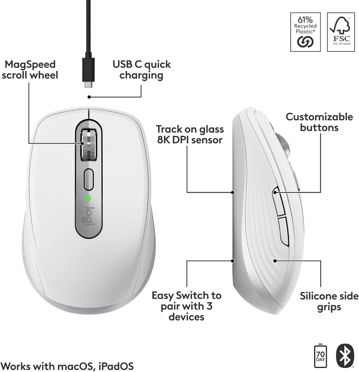 Logitech MX Anywhere 3S para Mac, mouse Bluetooth inalámbrico compa...
