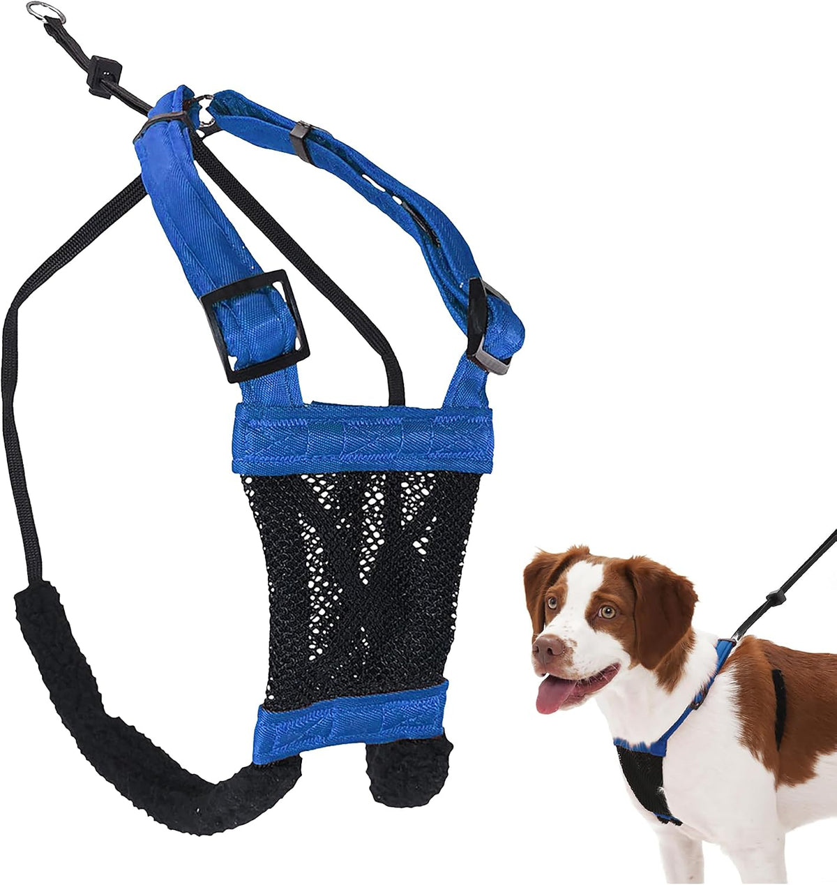 Sporn Arnés sin tirones para perro, arnés de malla de nailon duradero para perros medianos, diseño sin estrangulamiento, mangas de sujeción acolchadas, ajuste ajustable, fácil de poner y quitar, ideal para razas medianas, azul