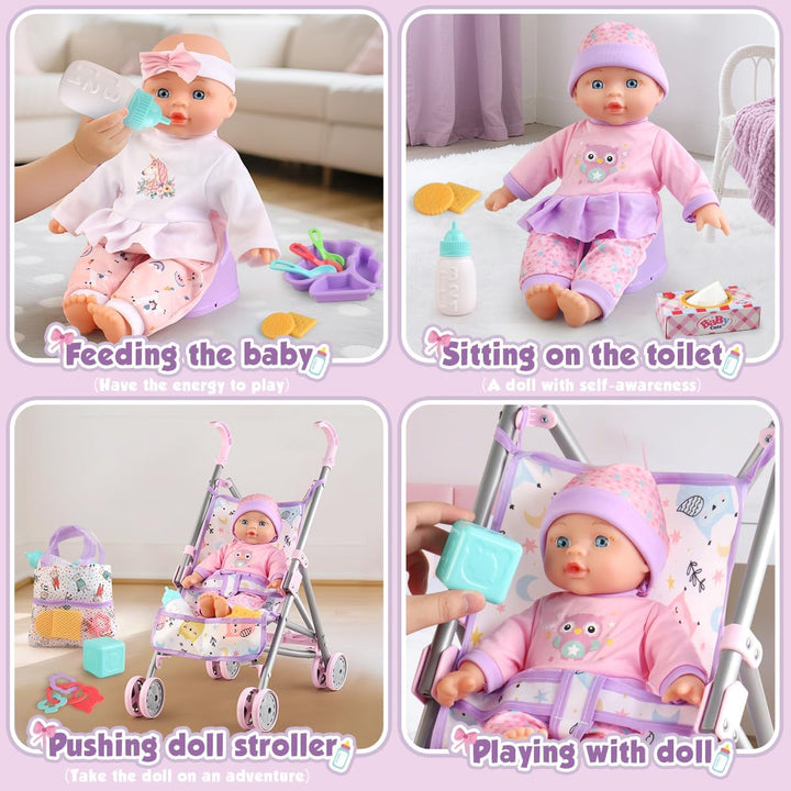 Muñeca de bebé con juego de cochecito para juego de simulación real...