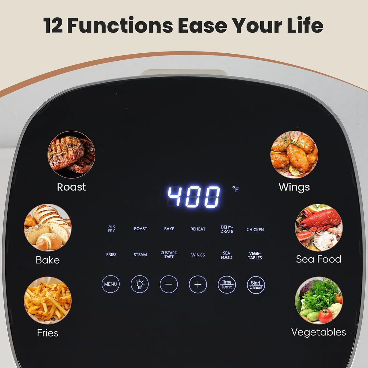 Sweetcrispy Freidora de aire de 6 cuartos con ventana, horno de freidora de aire cuadrado 12 en 1 para la familia, tecnología rápida de aire crujiente de 400 °F, deshidratación, cesta antiadherente y
