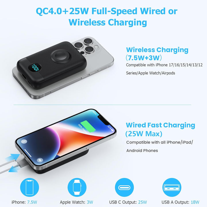 Cargador portátil magnético con cargador de Apple Watch, 10800 mAh,...