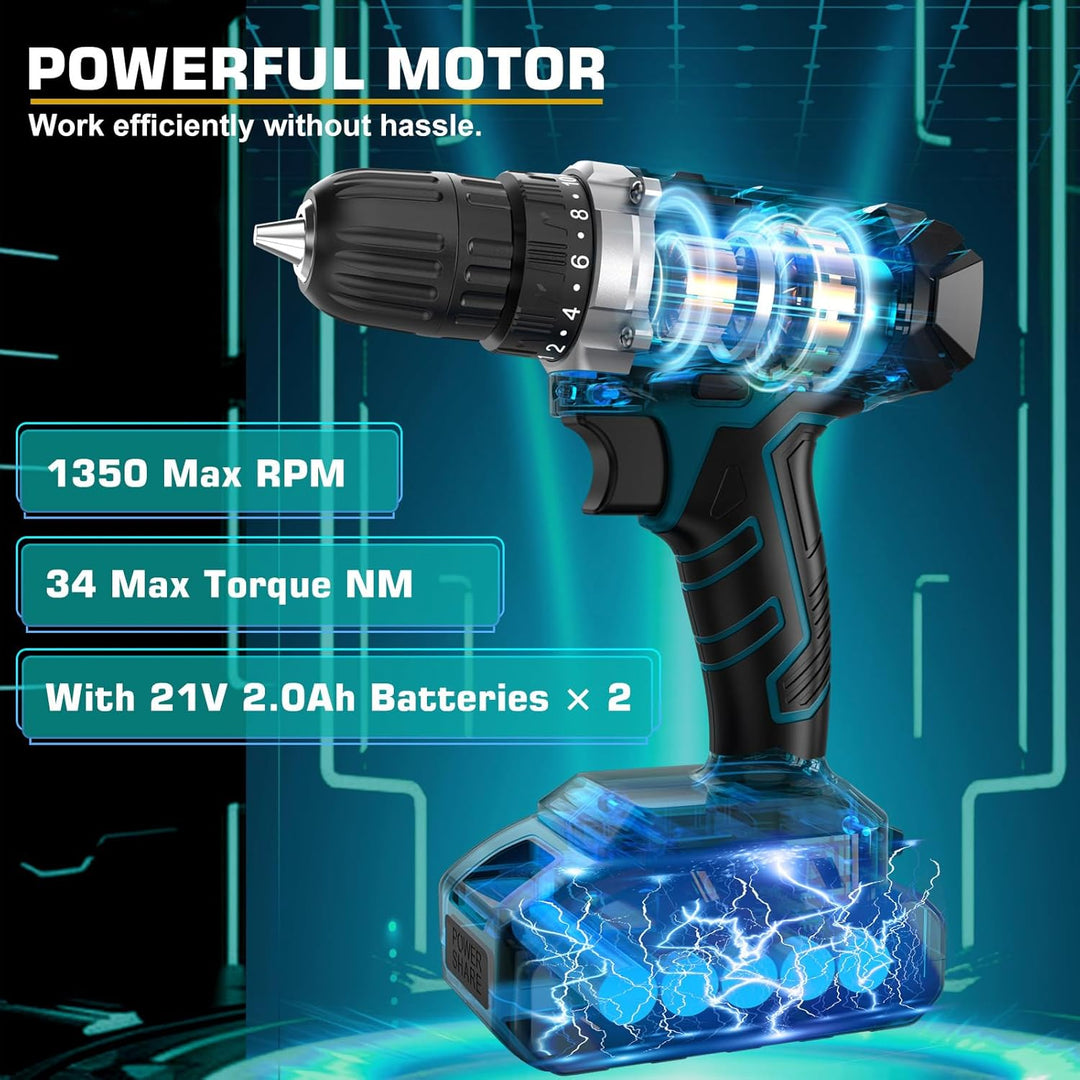 Kit de herramientas con taladro inalámbrico de 21 V - Sundpey 255 p...