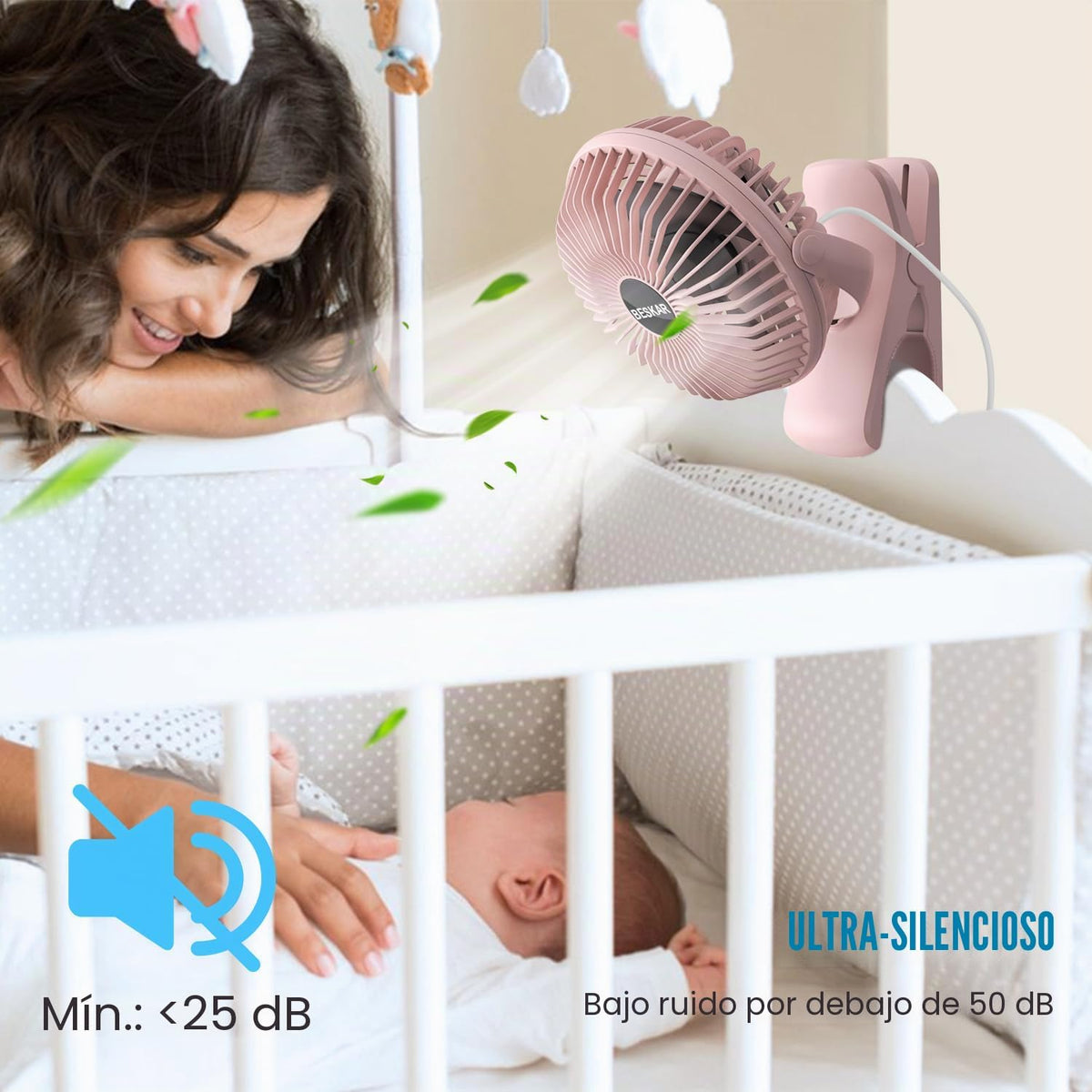 BESKAR Ventilador pequeño de clip, ventiladores USB de 3 velocidade...