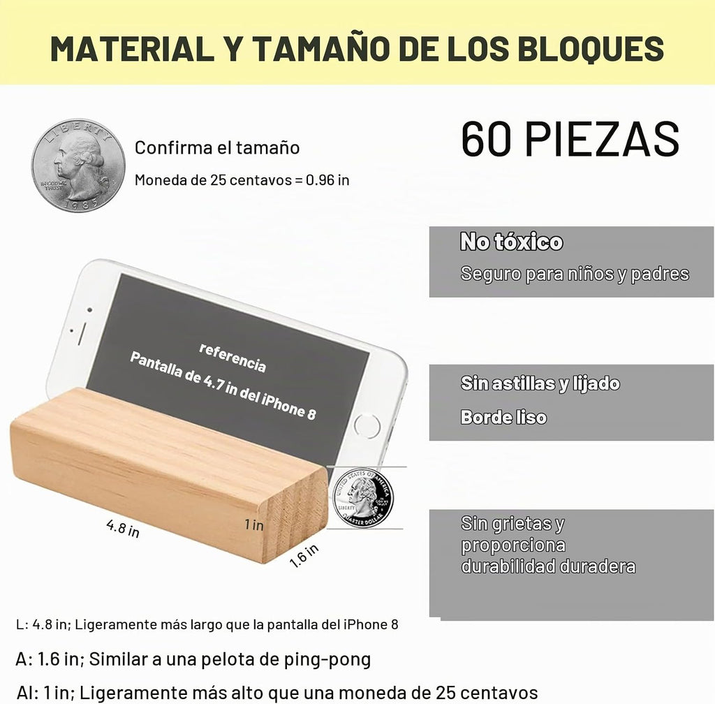 Tumbling Tower - Juego de 60 piezas de madera para patio familiar de hasta 3.2 pies