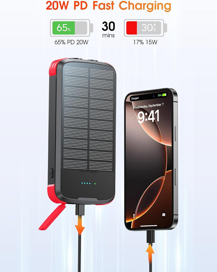 SOXONO Banco de energía con cargador solar, batería externa PD de c...