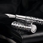 HONG DIAN D1 Pluma estilográfica Piston Fine Nib, esqueleto hueco & resina con estuche metálico (Plata)