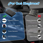 Cartera desplegable de cuero genuino para hombre, soporte delgado y plegable de aluminio con bloqueo RFID, con ventana de identificación, billetera minimalista con bolsillo frontal, con
