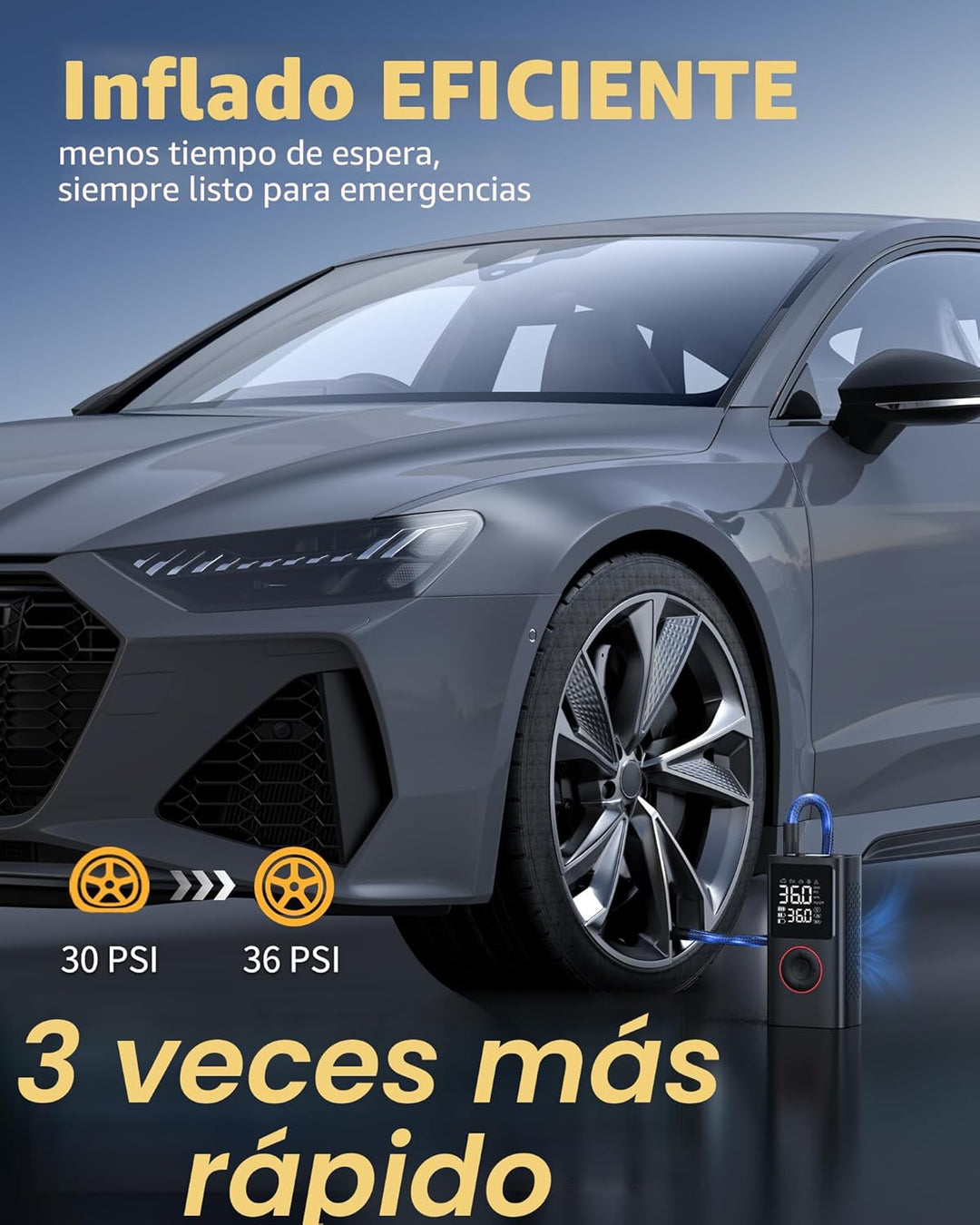 Powools Inflador de neumáticos, compresor de aire portátil, bomba d...