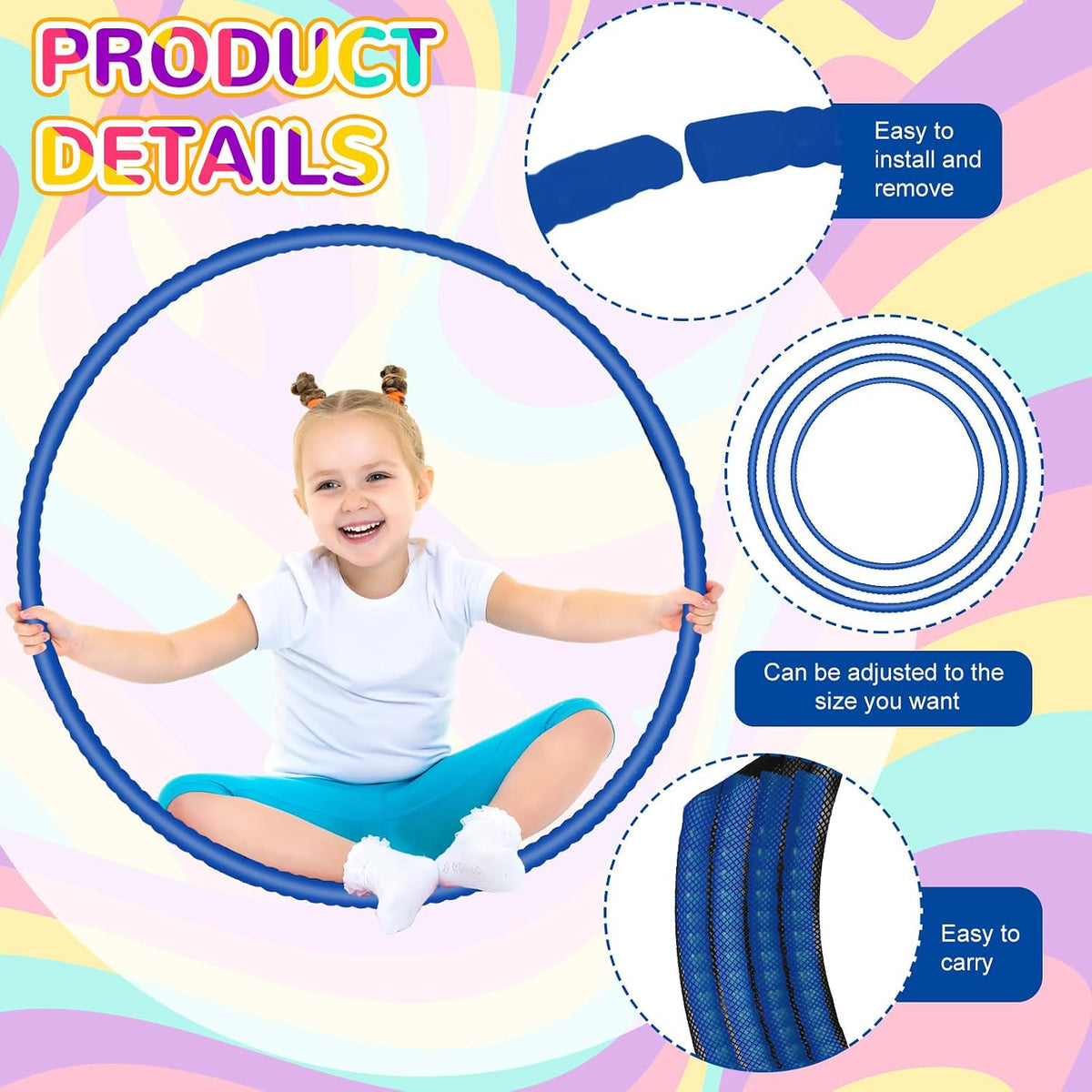 Shappy - 6 piezas de aros de ejercicio desmontables ajustables, juguete de plástico, juguetes de patio de juegos, aros circulares de colores para juegos de adolescentes, gimnasia, equipo de agilidad
