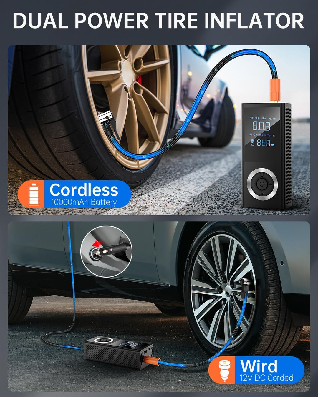 Compresor de aire portátil para inflador de neumáticos, bomba de ai...