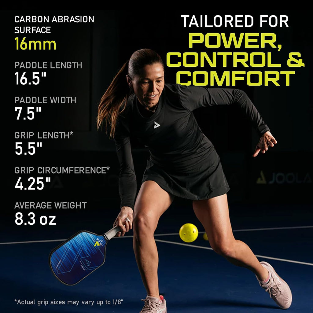 JOOLA Ben Johns Hyperion Pickleball Paddle - Superficie de Carbón Raw Select o Superficie de Abrasión de Carbón para Mayor Potencia y Efecto - Mango con Empuñadura Alargada - Raqueta de Pickleball de Fibra de Carbono - Aprobada por USA Pickleball