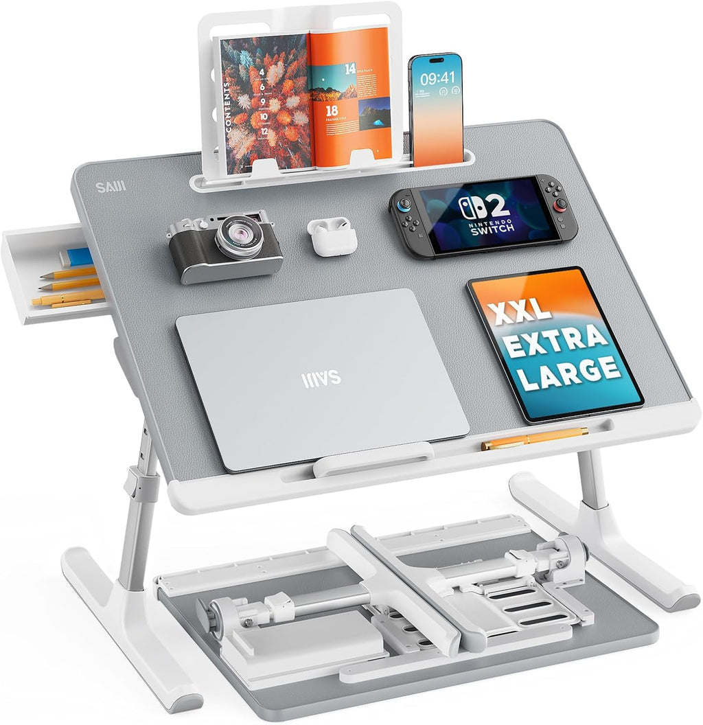 SAIJI - Escritorio de regazo para laptop para cama, mesa ajustable XL para