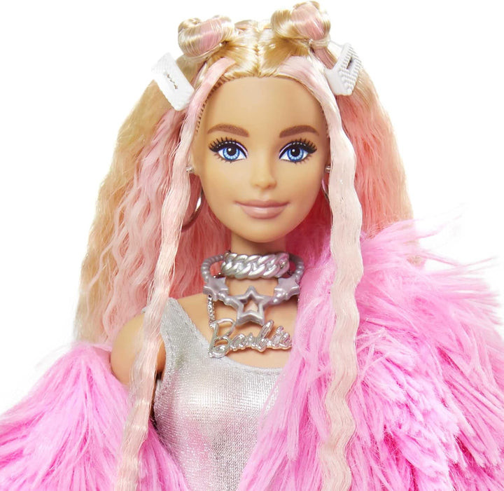 Barbie Muñeca extra y accesorios con pelo rizado rubio con rayas ro...