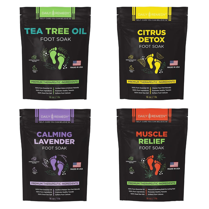 DAILY REMEDY Sales de remojo para pies, paquete variado de 4 unidad...