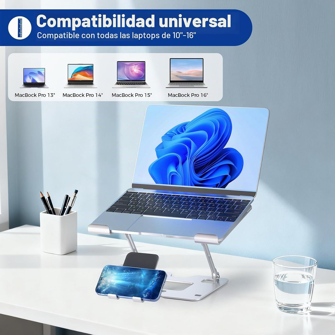 Soporte ergonómico 2 en 1 para teléfono portátil para escritorio, e...