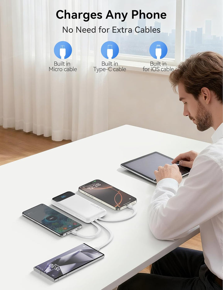 Cargador portátil de 10000 mAh integrado con 4 cables, cargador de...