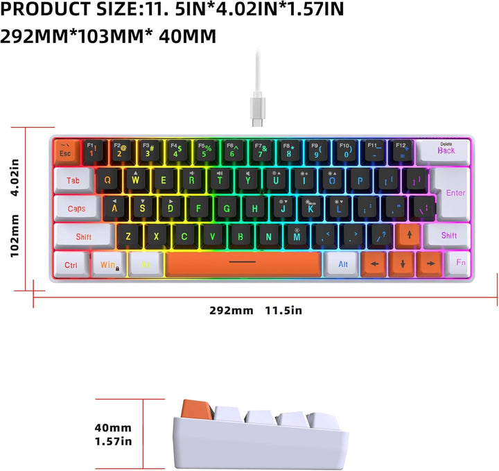 Snpurdiri 60 Percent Wired Gaming Keyboard, 63 Keys RGB Backlit Sma...