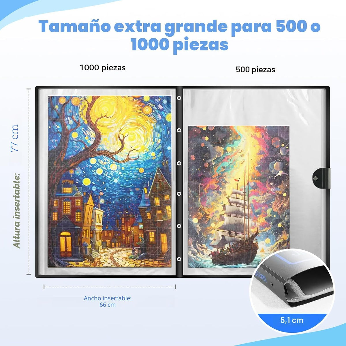 Carpeta de rompecabezas de 25.98 x 30.31 pulgadas, carpeta de almacenamiento que ahorra espacio para colección de rompecabezas de 500 a 1000 piezas, capacidad para 20 rompecabezas, bolsillos de película HD, regalo de cumpleaños para mamá y abuela