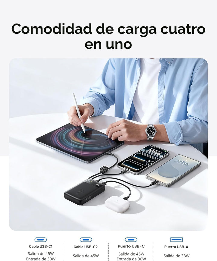 Baseus Cargador portátil compacto de 20000 mAh de 45 W, banco de en...