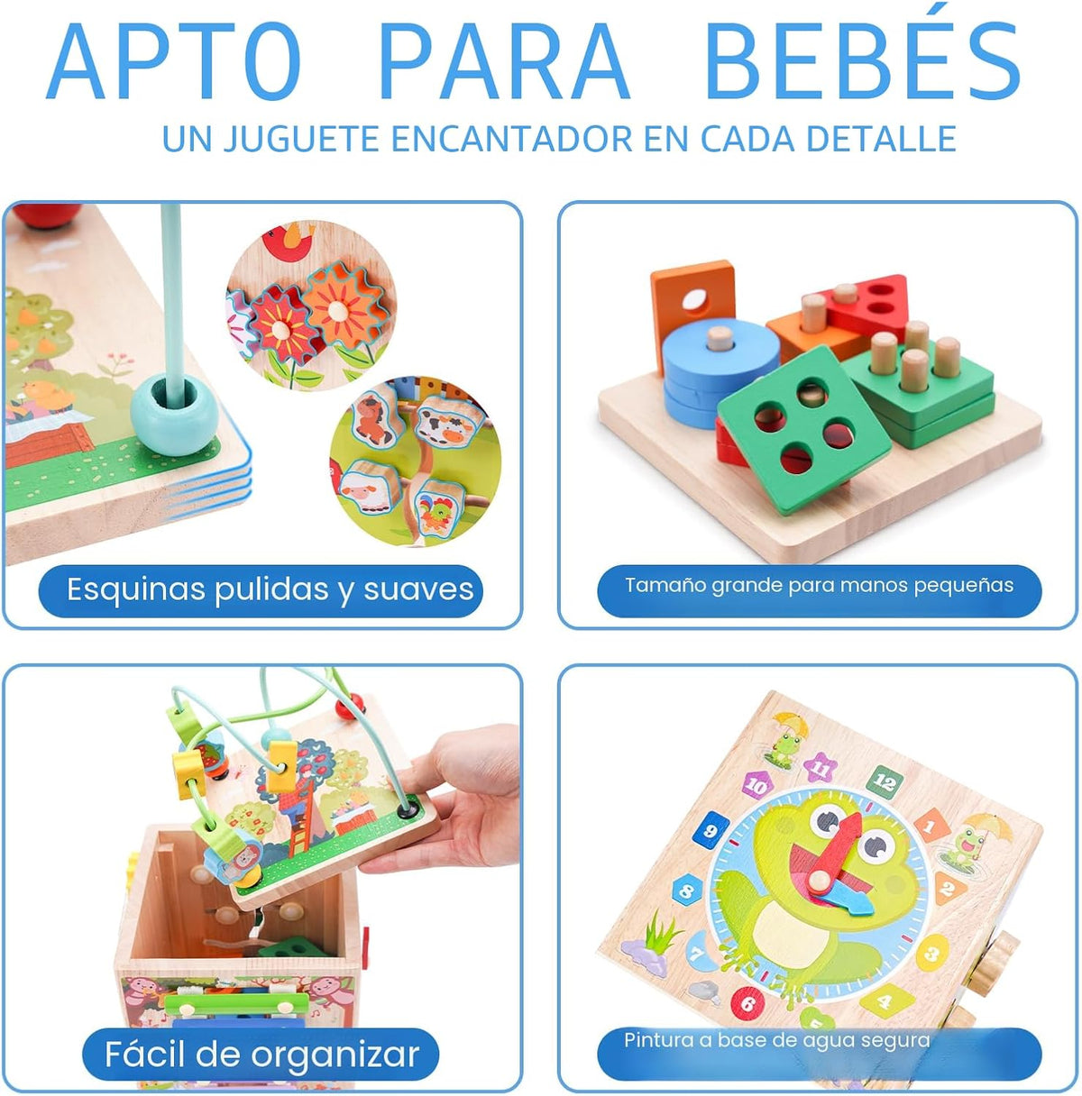 Cubo de Actividades de Madera | Juguetes Montessori para Niños Pequeños de 1, 2, 3 Años | Regalo de Primer Cumpleaños para Un Año | Juguetes Educativos para Bebés Niños y Niñas de 12+ Meses | Juego