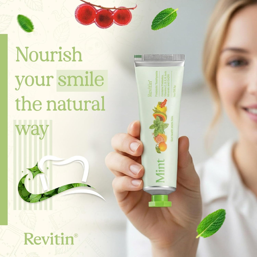 Revitin Pasta de dientes de tamaño viaje, gel prebiótico sin flúor,...