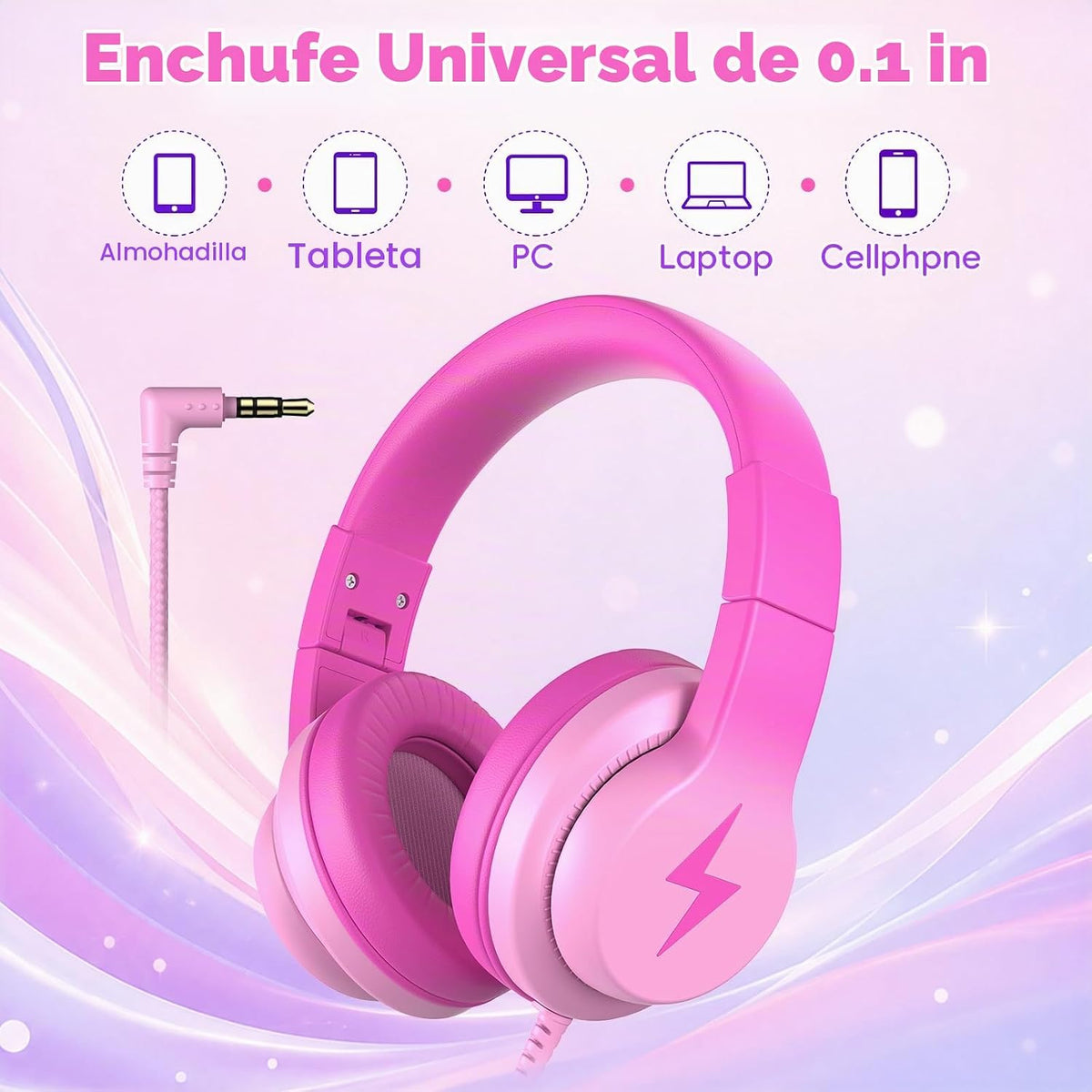 Candy Bila Auriculares con Cable para Niños, Diaódulos para Escuela, Circunaurales para Niños y Niñas