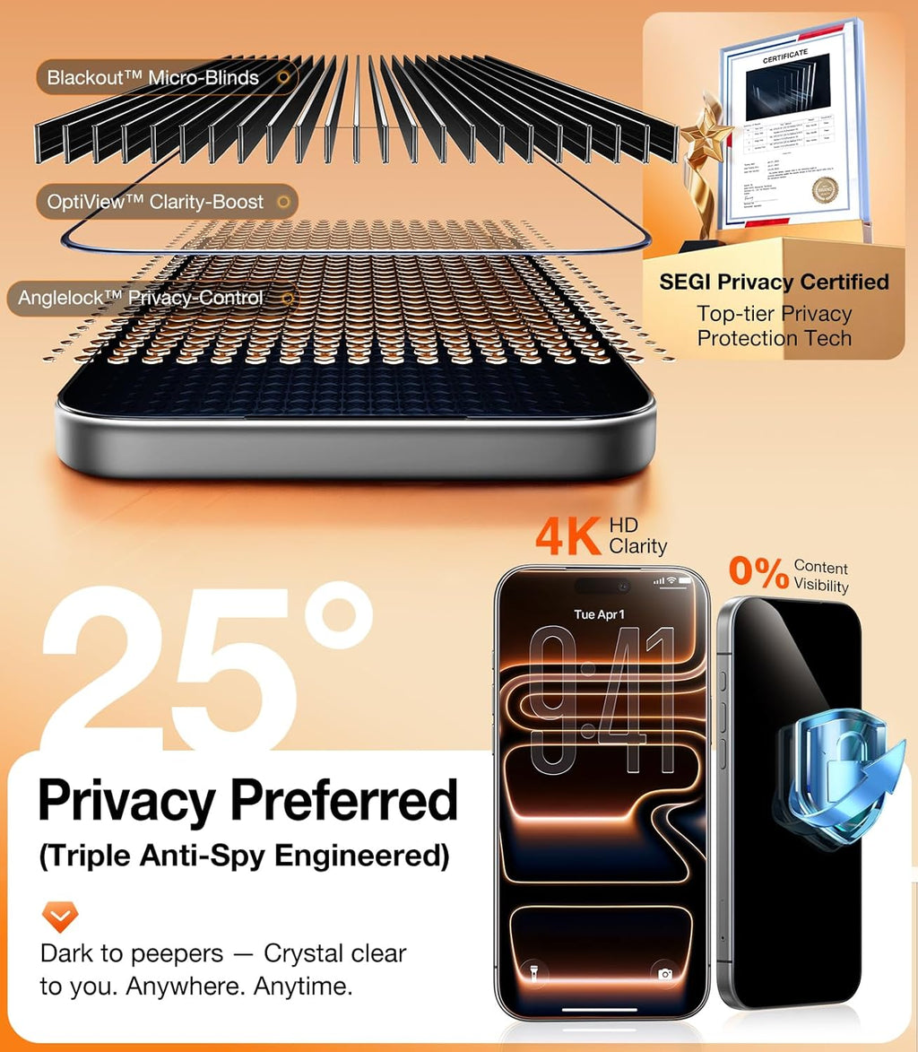 UltraGlass TOP 9H+ Armor para iPhone 16 Pro Max Protector de Pantalla con Privacidad