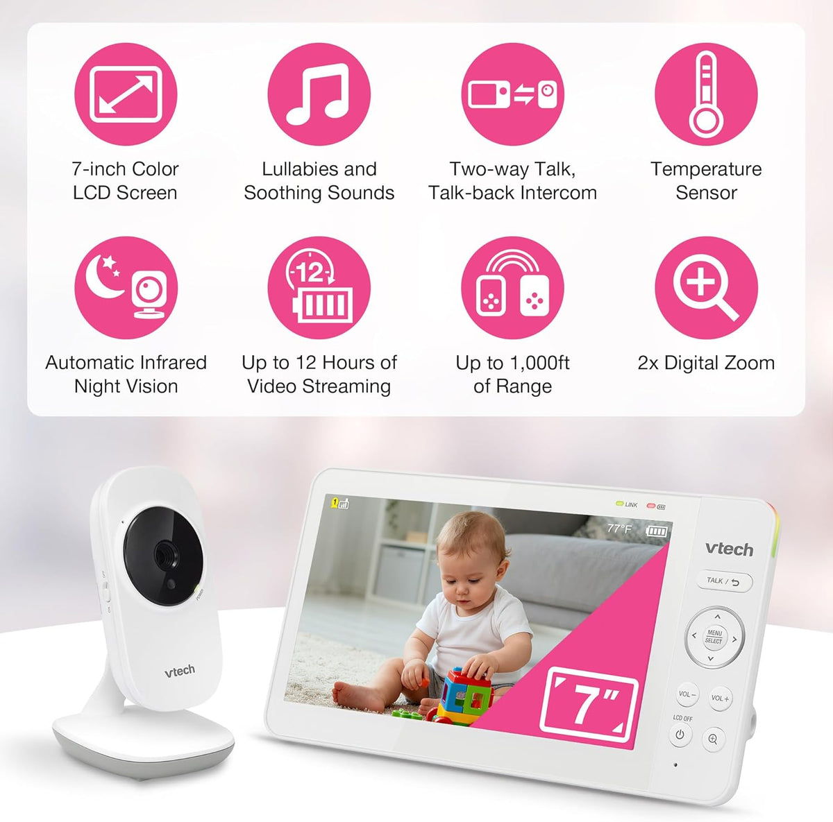 VTech Monitor de video para bebés con pantalla LCD a color, 2,8 pulgadas