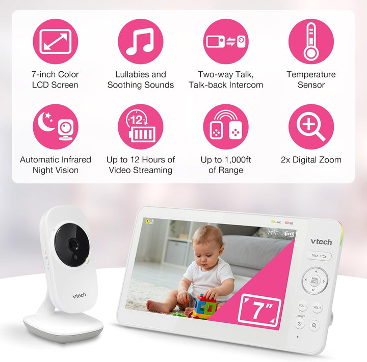 VTech Monitor de video para bebés con pantalla LCD a color de 7"...