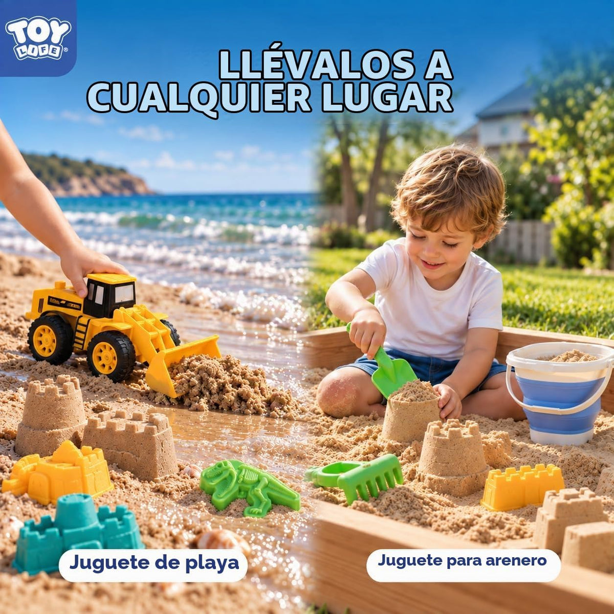 TOY Life Juego de arena de playa de dinosaurio de 22 piezas, 2 autos de