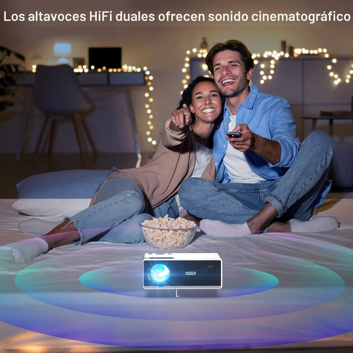 FUDONI Proyector con soporte WiFi y Bluetooth 4K, proyector de 300...