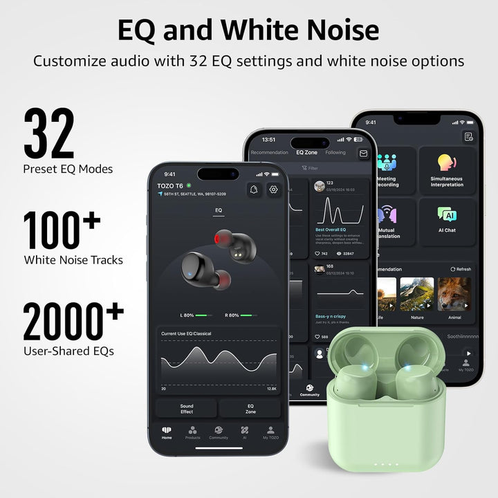 TOZO Auriculares inalámbricos T6, auriculares Bluetooth 5.3, sonido...