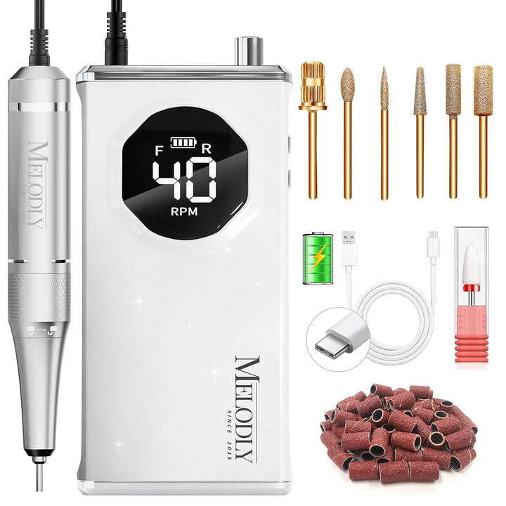 Lima de uñas eléctrica profesional de 40000 RPM, Melodly - Kit de m...