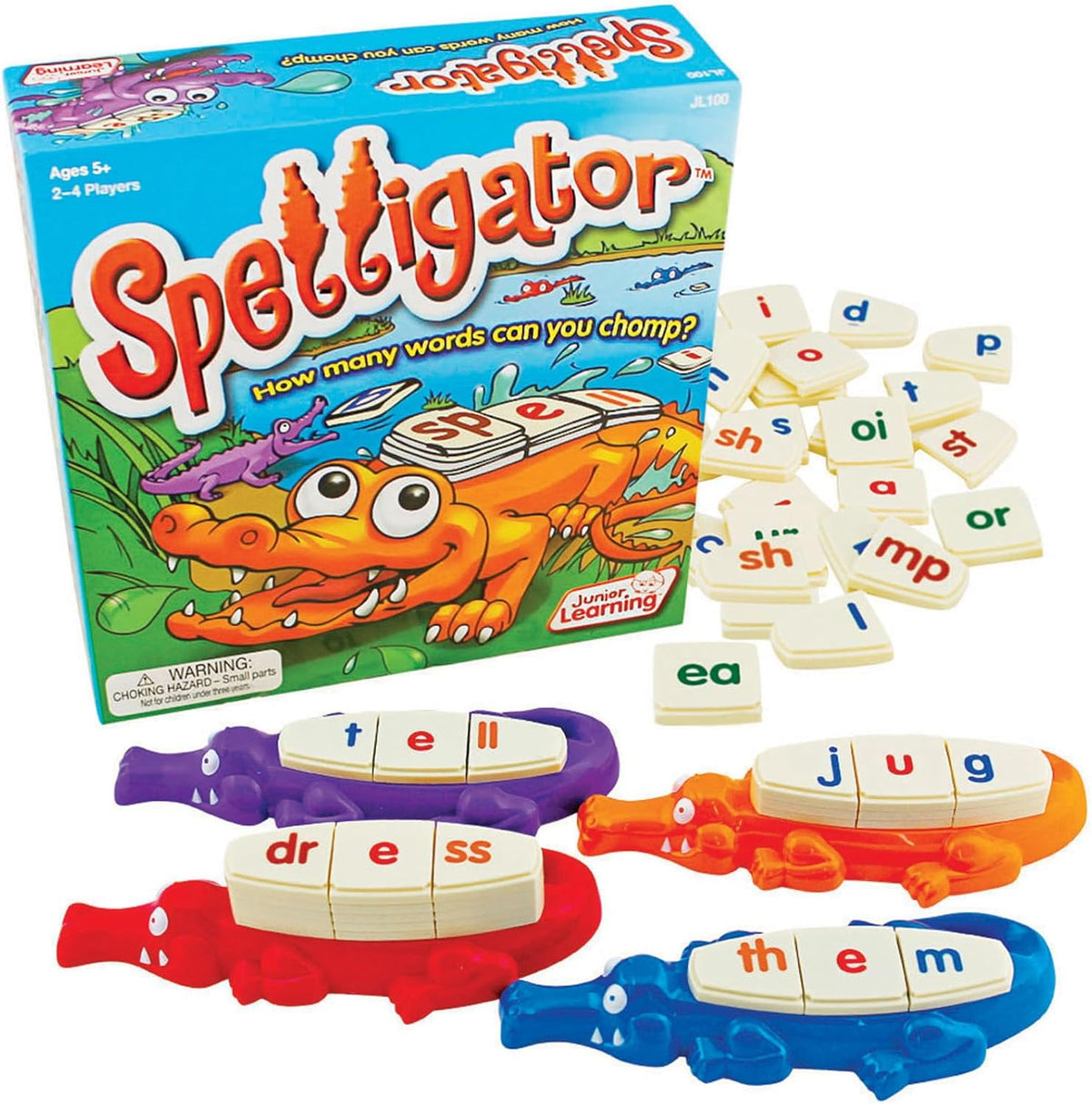 Juego de construcción de palabras Spelligator de Junior Learning, Edades 5-9, Conciencia fonémica, 75 fichas de letras