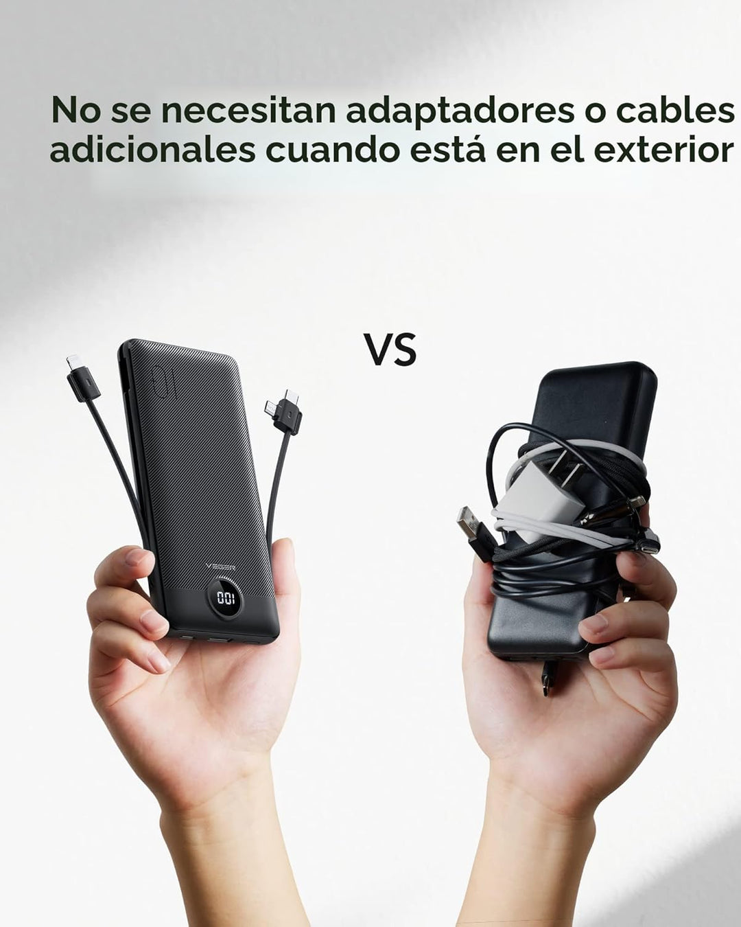 VEGER Cargador portátil para iPhone con cables integrados y enchufe...