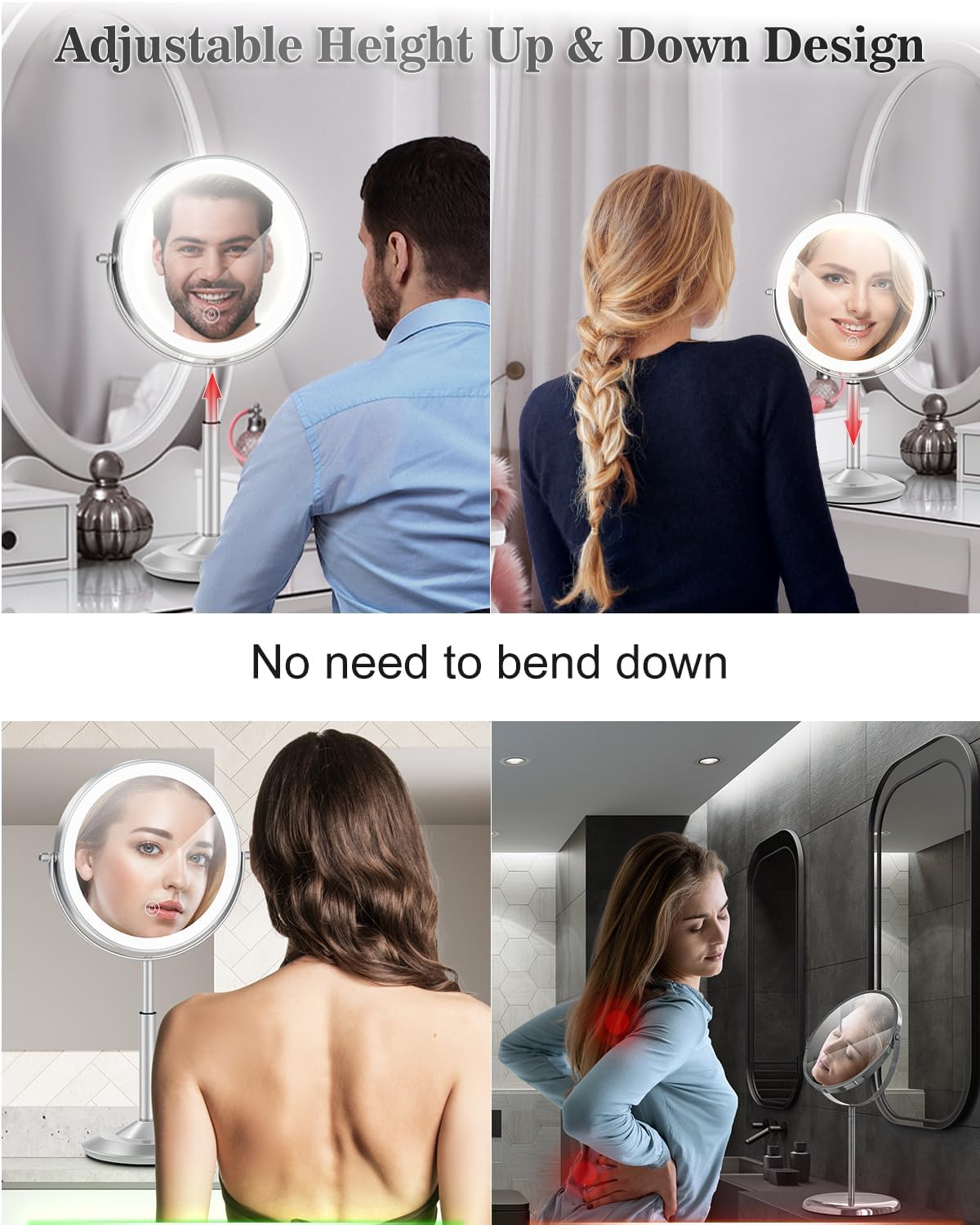 Espejo de maquillaje iluminado de 8 pulgadas con luz, espejo ajustable de