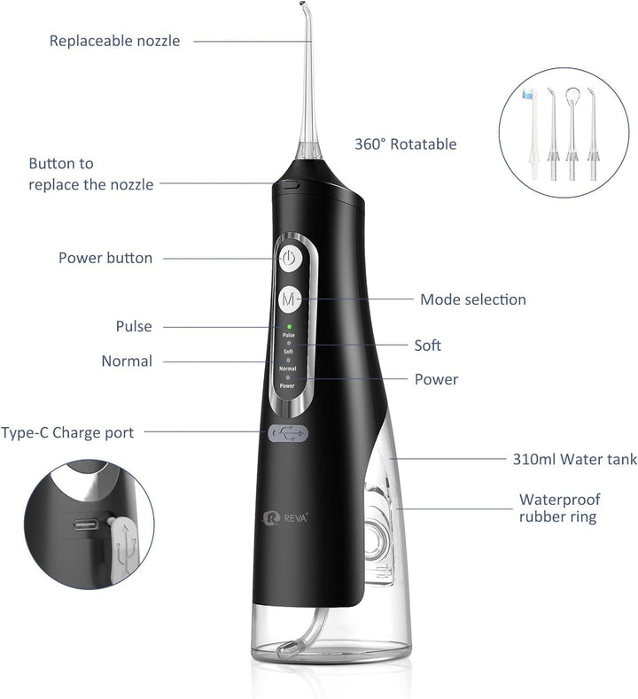R REVA Irrigador dental inalámbrico para dientes, encías y aparatos...
