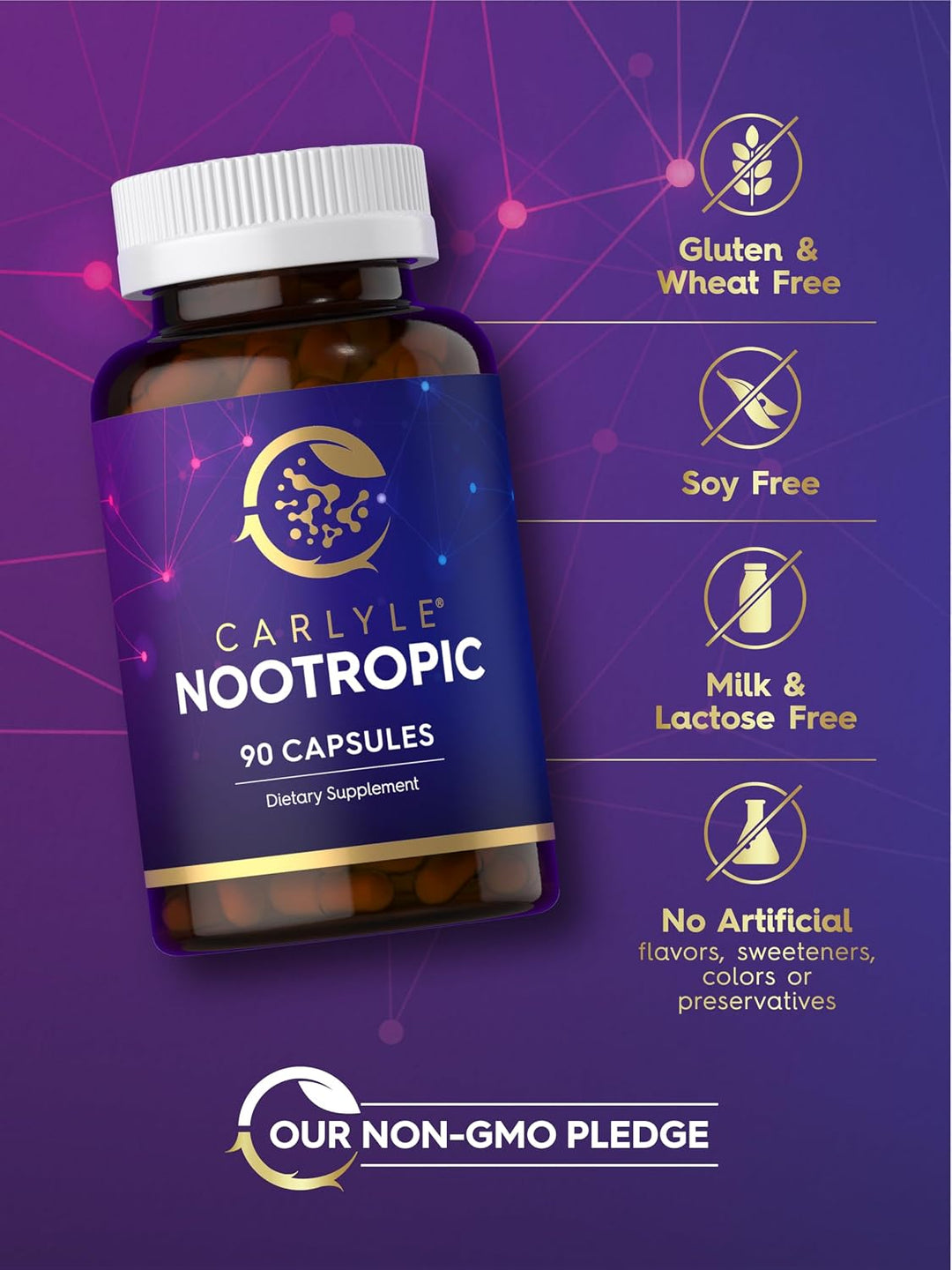Carlyle Suplemento nootrópico Brain | 90 cápsulas | con cafeína, B1...