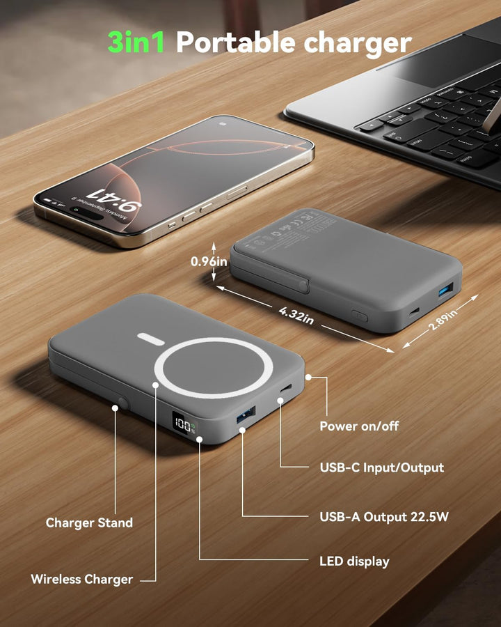 LENUTO Banco de energía magnético de 10000 mAh con carga MagSafe, c...