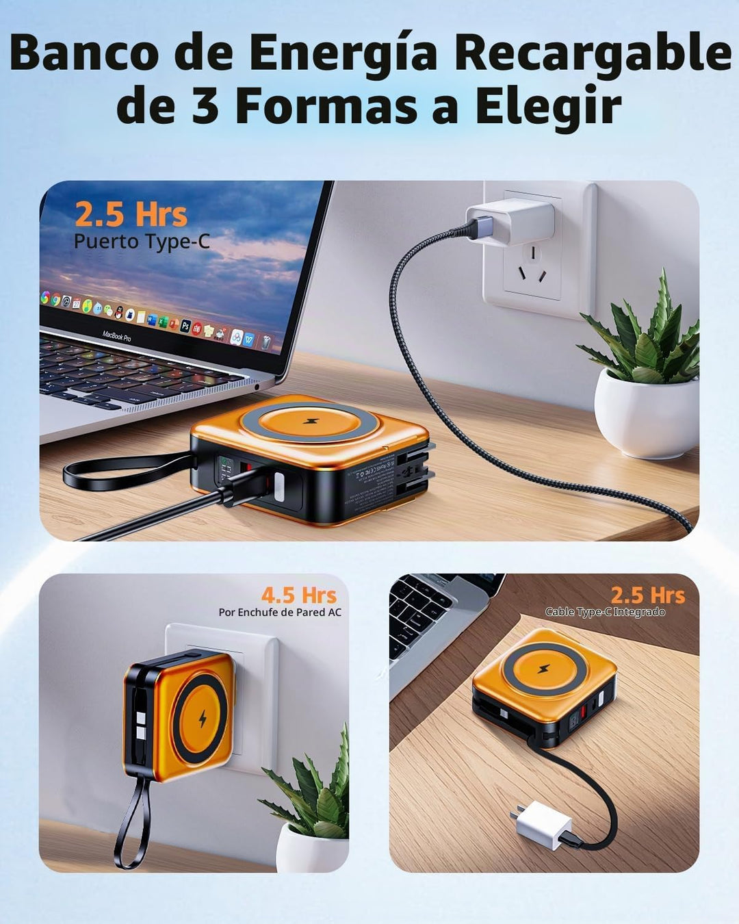 Cargador portátil Magsafe con cables integrados y enchufe de pared...