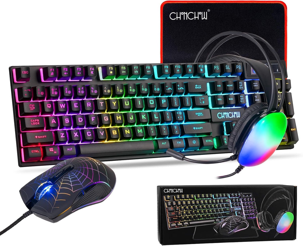 Combo teclado y mouse para gaming, auriculares, mouse pad, 10 efectos RGB Backlit