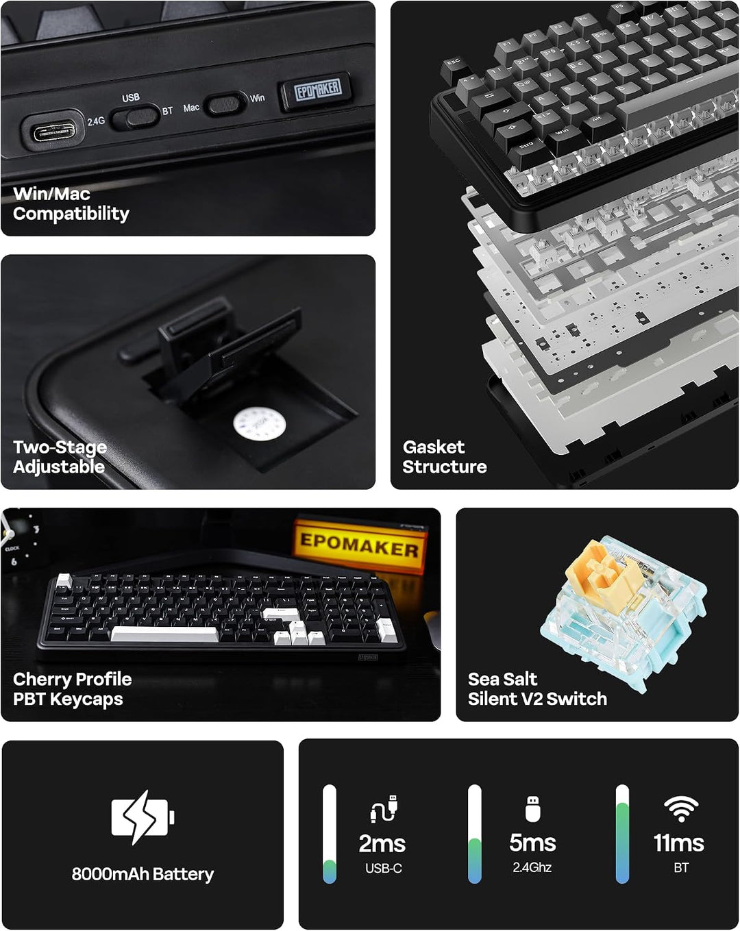 EPOMAKER TH99 Teclado mecánico inalámbrico de tres modos con baterí...