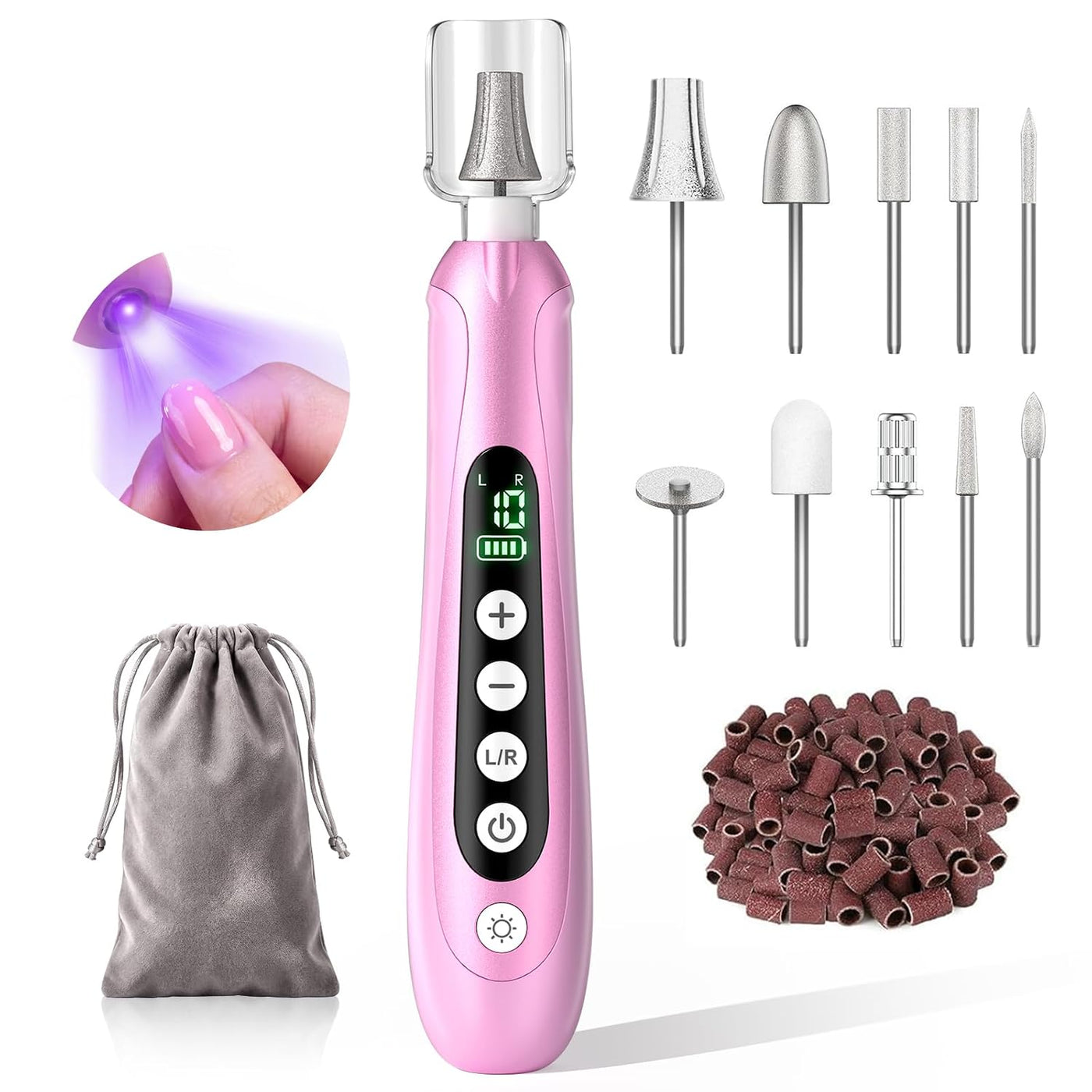 Kit de taladro de uñas profesional, lima de uñas eléctrica con luz...