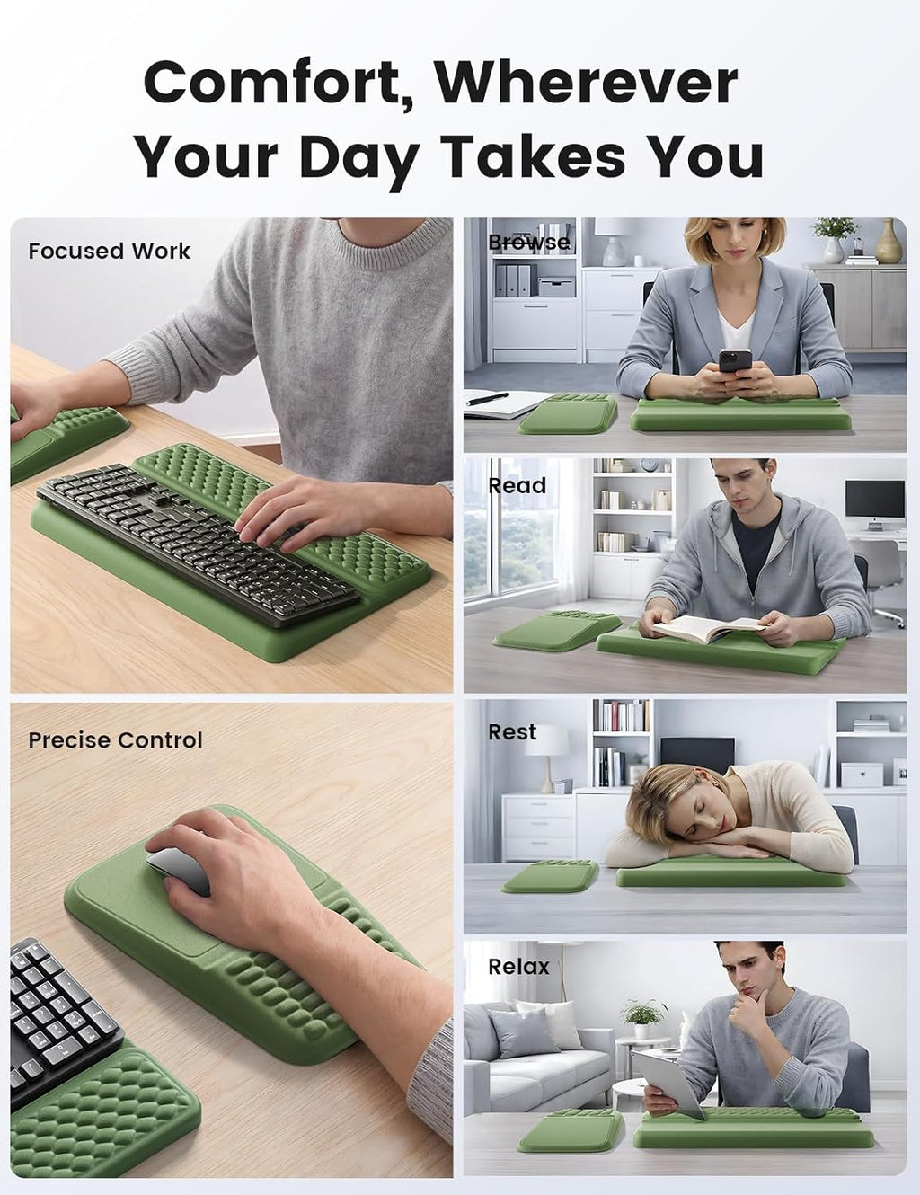 Vaydeer Juego de soporte para teclado y mouse pad, reposamuñecas de espuma