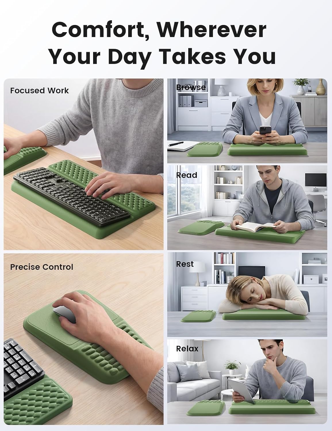 Vaydeer Juego de soporte para teclado y mouse pad, reposamuñecas de espuma