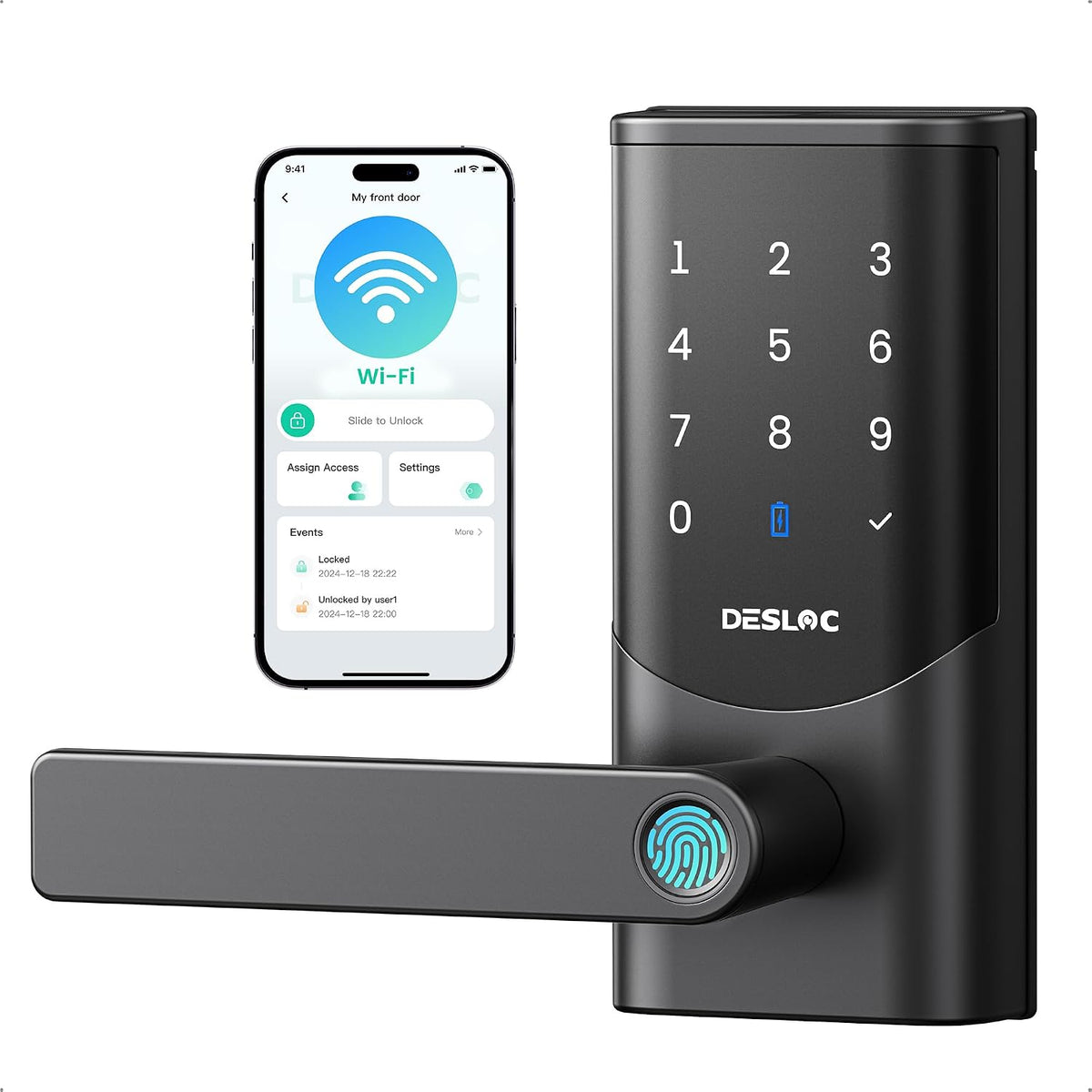 DESLOC K221 Cerradura Inteligente con Huella y Manija, Batería de 16 Meses