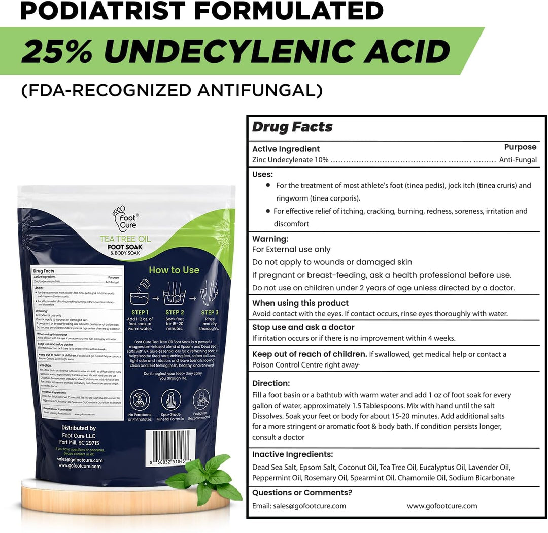 FOOT CURE Aceite de árbol de té para pies con sal de Epsom \u2013 E...