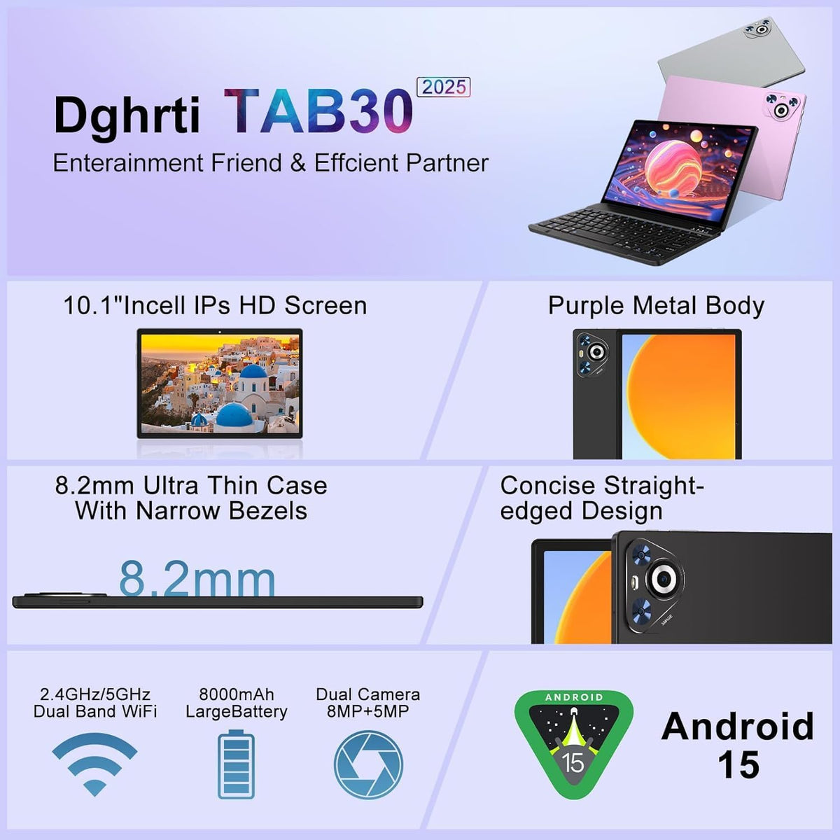Tablet Android 15, 30GB RAM + 128GB ROM 1TB TF, Tablet 2026 con Tec...